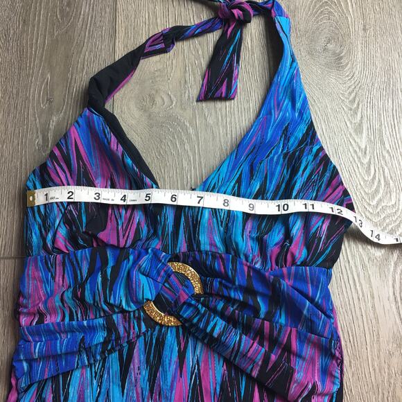Spanx Wavelength blue one piece halter swimsuit shaping slimming Size 8 - Picture 11 of 11
